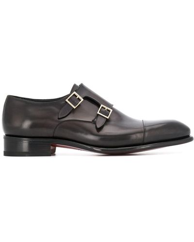 Santoni Double Buckle Pointed Toe Monk Shoes - Gray
