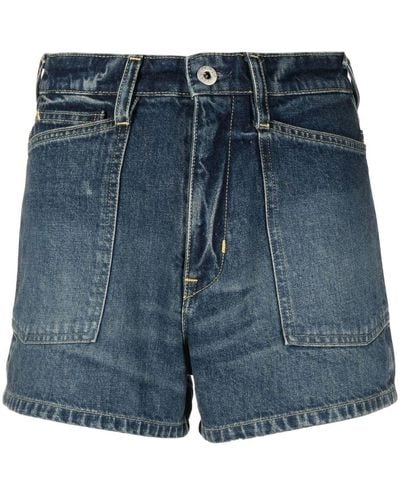KENZO Short en jean à patch logo - Bleu