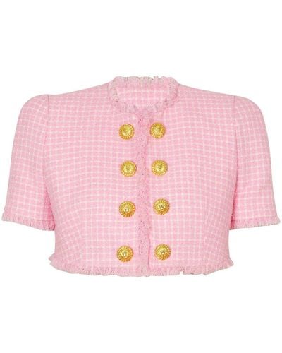Balmain Cropped-Jacke aus Tweed mit Vichy-Karo - Pink