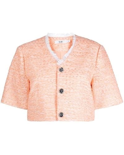 B+ AB Short-sleeve Tweed Shirt - Pink