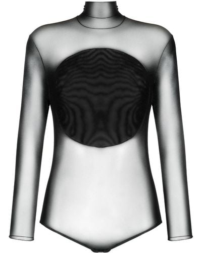 Ioana Ciolacu Body transparent à col montant - Noir
