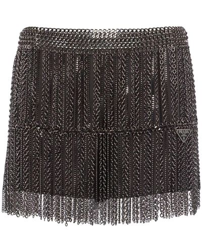 Prada Metal-chain Fringed Miniskirt - Black