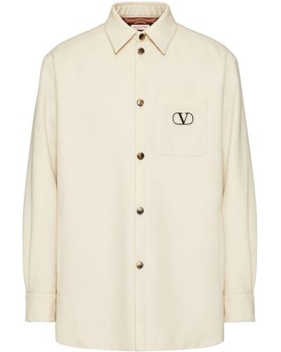 Valentino Garavani Vlogo Signature Wool Shirt Jacket - Natural