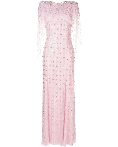 Jenny Packham Nettie Beaded Tulle Cape Gown - Pink