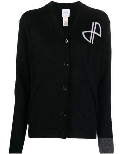 Patou Intarsia-logo Button-up Cardigan - Black