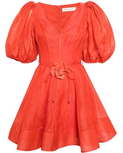 Zimmermann Floral-appliqué Linen-blend Dress - Red