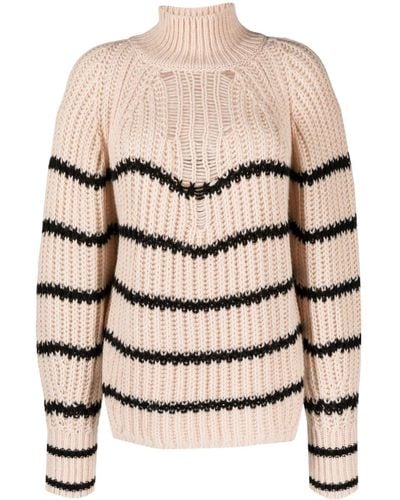 Nude High-neck Striped Sweater - Natural