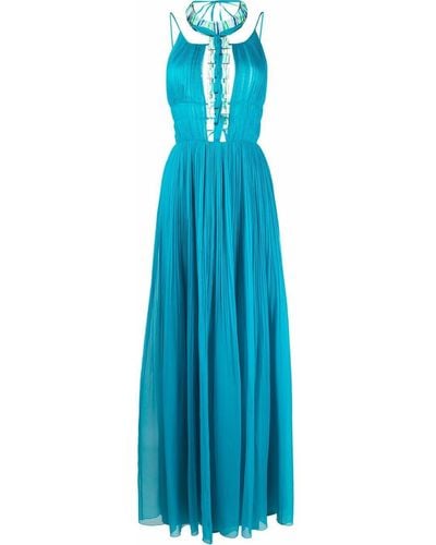 Alberta Ferretti Pleated Sleeveless Maxi Dress - Blue