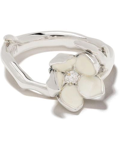 Shaun Leane Silver Cherry Blossom Diamond Flower Ring - White