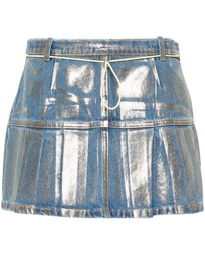 Cormio Chelsey Foiled-finish Pleated Skirt - Blue