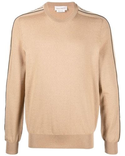 Alexander McQueen Logo-tape Knitted Sweater - Natural