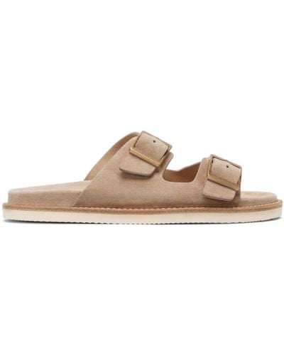 Brunello Cucinelli Suède Sandalen Met Dubbele Gesp - Naturel