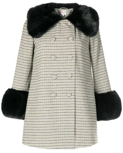 Shrimps Faux-fur Detailed Checked Coat - Green