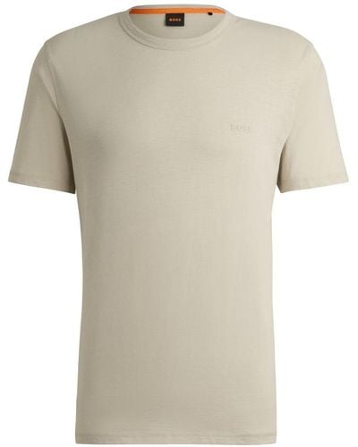 BOSS Logo-emed Cotton T-shirt - Natural