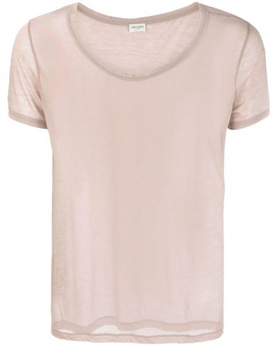 Saint Laurent Mélange-effect Sheer Cotton T-shirt - Pink