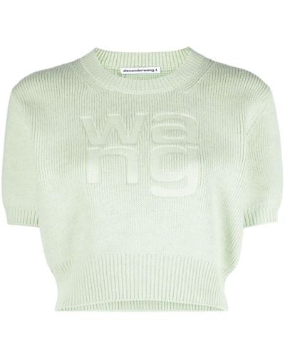 Alexander Wang Logo-debossed Cropped Sweater - Green