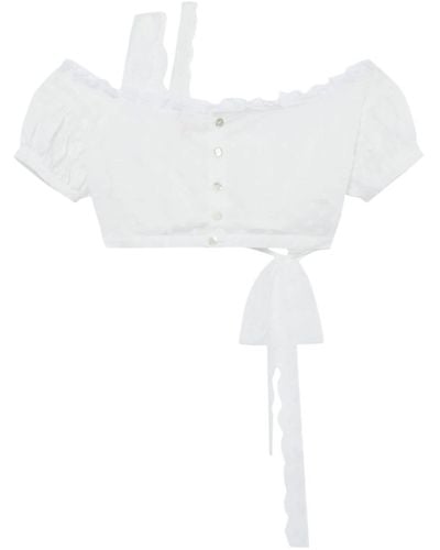 YUHAN WANG Cropped-Bluse mit Blumenstickerei - Weiß