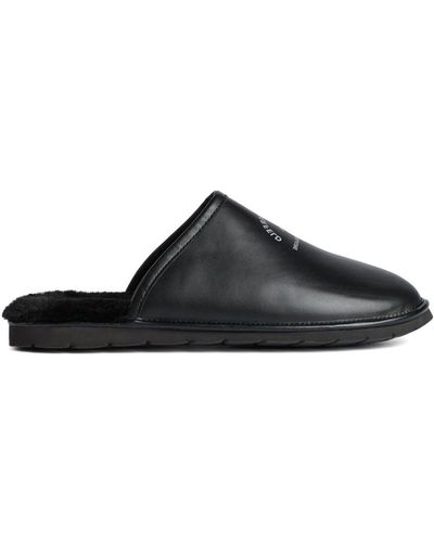 Karl Lagerfeld Logo-print Leather Slippers - Black