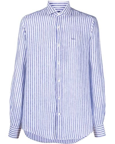 Paul & Shark Logo-embroidered Striped Linen Shirt - Blue
