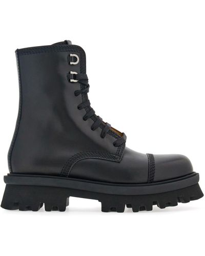 Ferragamo Lace-up Leather Boots - Black