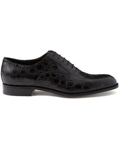 Prada Crocodile-effect Leather Oxford Shoes - Black