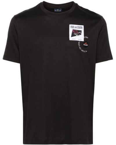 Paul & Shark Logo-patch Cotton T-shirt - Black