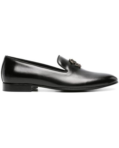 Roberto Cavalli Rc-plaque Leather Loafers - Black