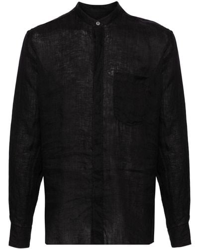 Zegna Band-collar Linen Shirt - Black