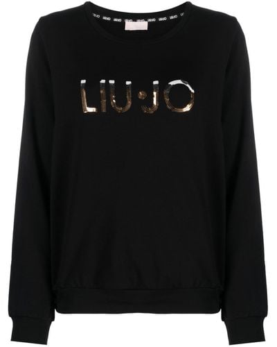 Liu Jo Logo-sequin Crew-neck Sweatshirt - Black