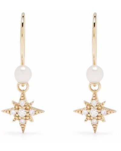 Mizuki 14kt Yellow Gold Pearl Diamond Small Star Earrings - Metallic