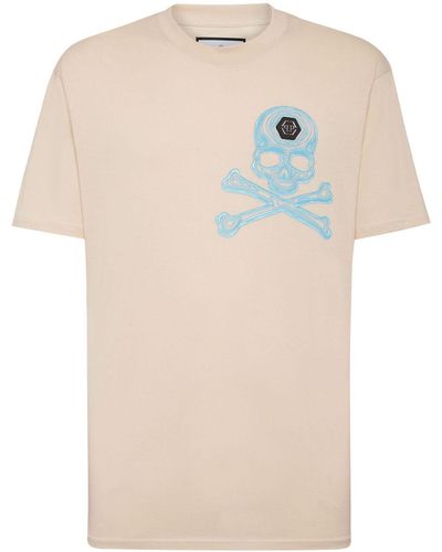 Philipp Plein Skull&bones-print Cotton T-shirt - Natural