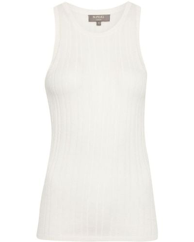 N.Peal Cashmere Round-neck ribbed-knit tank top - Blanc