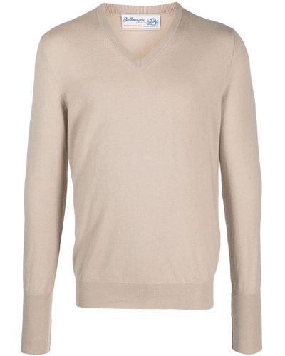 Ballantyne V-neck Cashmere Sweater - Natural