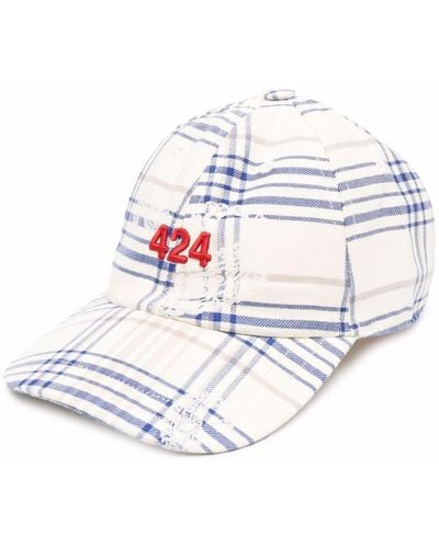 424 Checked Logo-embroidered Cap - White