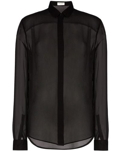 Saint Laurent Camisa Transparente Seda - Negro