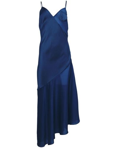 Fleur du Mal Asymmetric Paneled Midi Slip Dress - Blue