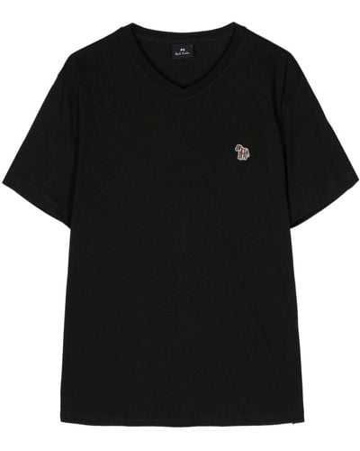 PS by Paul Smith Zebra-patch Organic-cotton T-shirt - Black