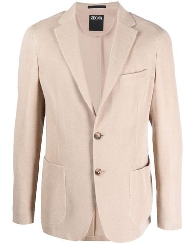 Zegna Single-breasted Cotton Jacket - Natural