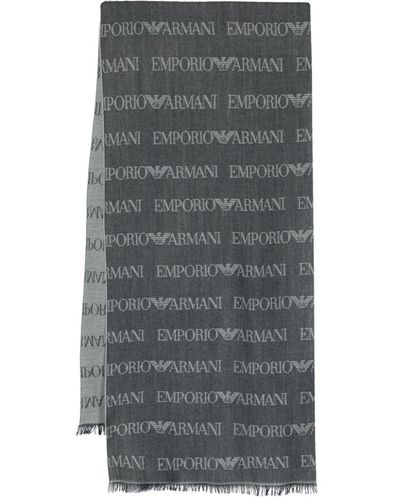 Emporio Armani Monogram-pattern Knitted Scarf - Grey