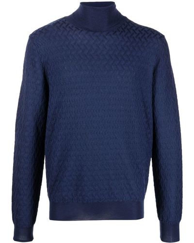Canali Roll-neck Knitted Sweater - Blue