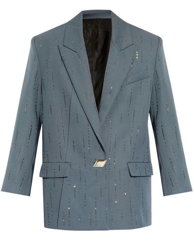 The Attico Rhinestone-embellished Wool Blazer - Blue