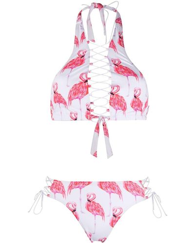Noire Swimwear 'Addicted' Bikini mit Flamingos - Pink