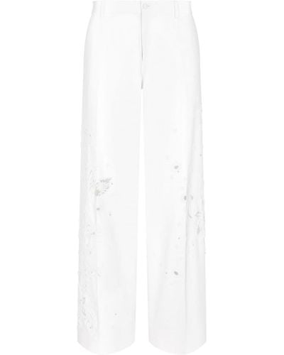 Dolce & Gabbana Pantalon à dentelle fleurie - Blanc