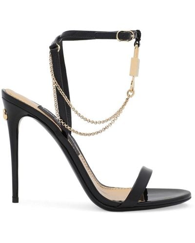 Dolce & Gabbana Sandales à talon aiguille noir et doré à cadenas