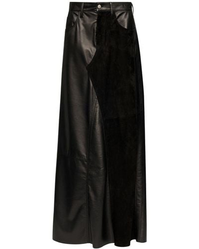 MM6 by Maison Martin Margiela 5-pockets Panelled Leather Long Skirt - Black