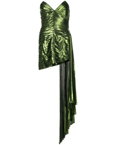 retroféte Daniele Pleated-panel Metallic-weave Regular-fit Stretch-woven Mini Dres - Green