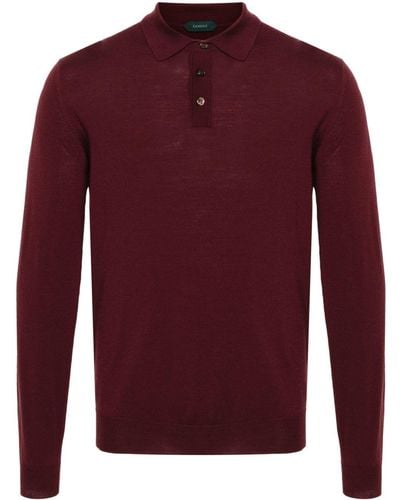 Zanone Fijngebreid Poloshirt - Rood