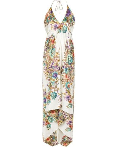 Etro Midi Dress With Floral Print - Metallic