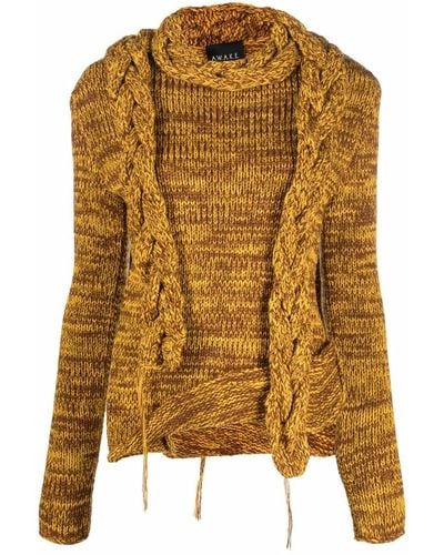 A.W.A.K.E. MODE Asymmetric Knitted Sweater - Yellow