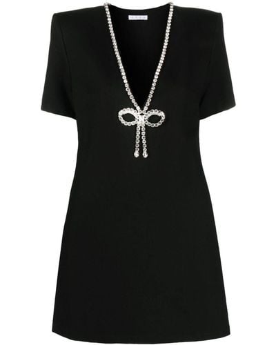 Area Crystal Bow V-neck Minidress - Black